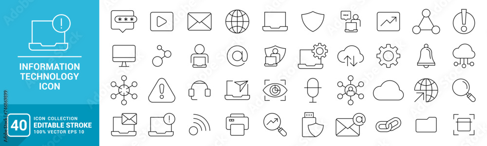 Collection of information technology icons, global internet, IT, system ...