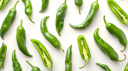Delicious green serrano chili peppers cut out	 photo
