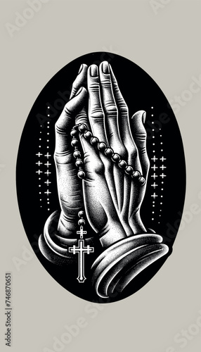 Praying Hands with Rosary and Cross Illustration