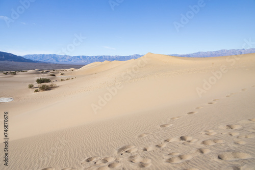 Footprints in the sand at the Mesquite Flat Sand Dunes, Death Valley National Park, California