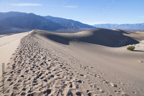 Footprints in the sand at the Mesquite Flat Sand Dunes, Death Valley National Park, California