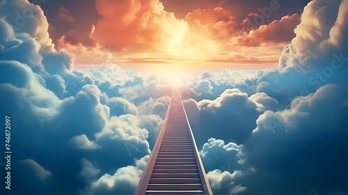 Ladder on sky background meaning success © xuan