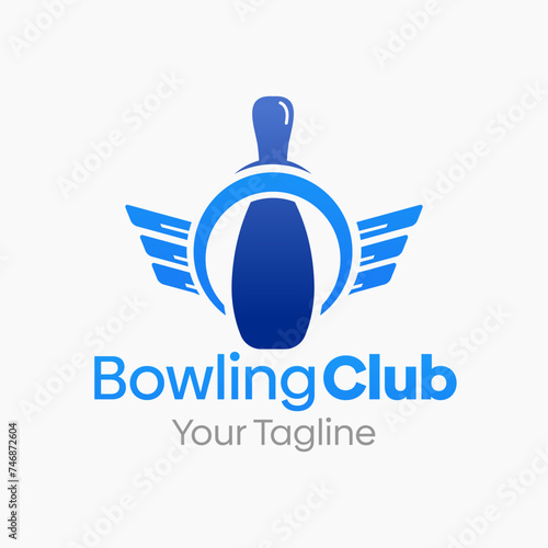 Bowling Club Logo Vector  Illustration. Template Design Idea Combining Bowling and wings shape