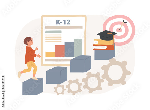 K-12 program isolated concept vector illustration. K-12 education timeline, homeschool program, primary and secondary schooling, online public school, learning calendar vector concept.