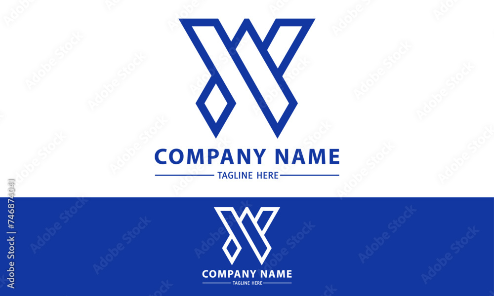 Blue Color Line Art Initial Letter W Logo Design Blue Color Line Art Initial Letter W Logo Design