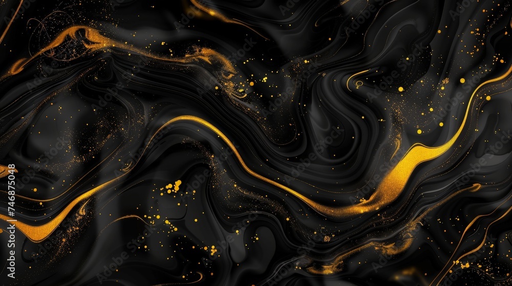 Abstract Golden Swirls on Black Background, Luxury Fluid Art, Elegant Marbling Texture Design Abstract Golden Swirls on Black Background, Luxury Fluid Art, Elegant Marbling Texture Design