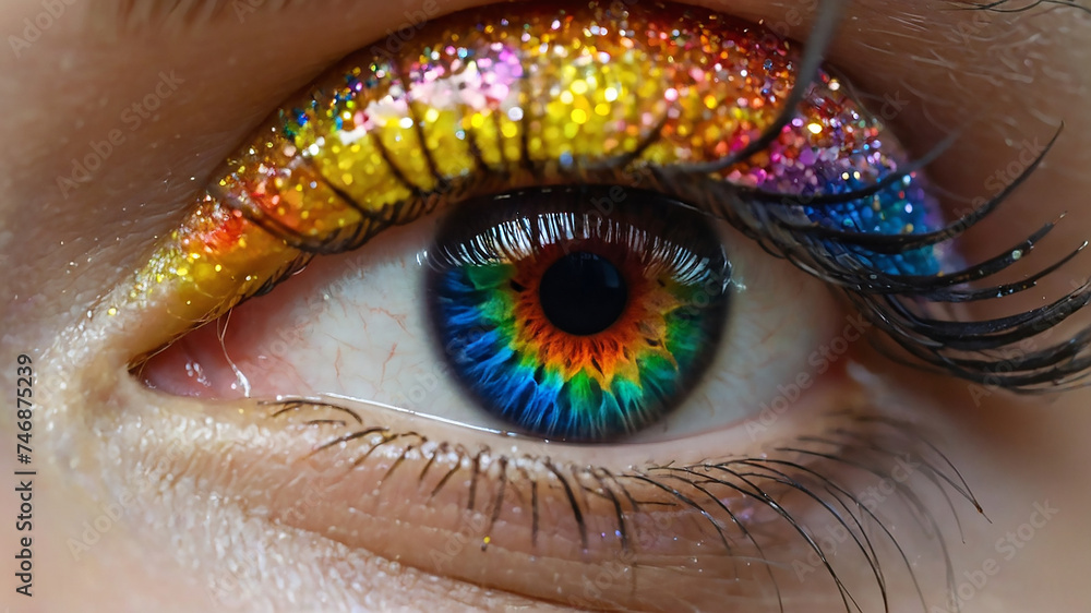 Glitter Rainbow Eye Shadow Makeup - obrazy, fototapety, plakaty 