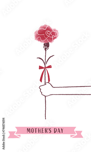 母の日のタイトルと線描きカーネーションのイラスト