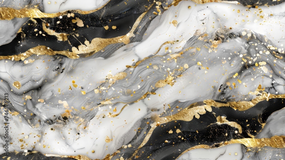 Elegant Abstract Black and Gold Marble Texture with Glitter Accents for Luxury Backgrounds and Designs