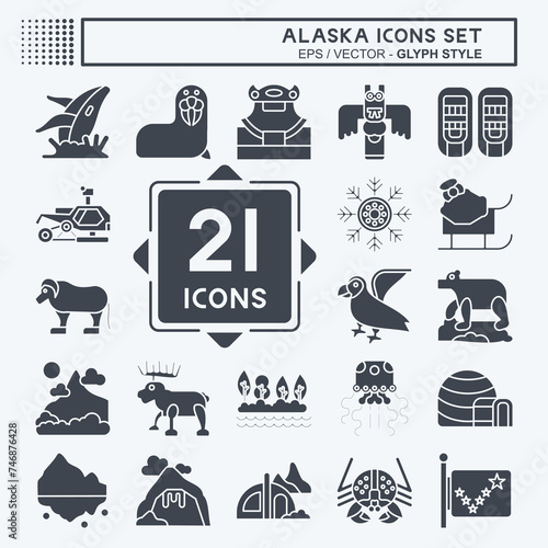 Icon Set Alaska. related to Education symbol. glyph style. simple design editable. simple illustration