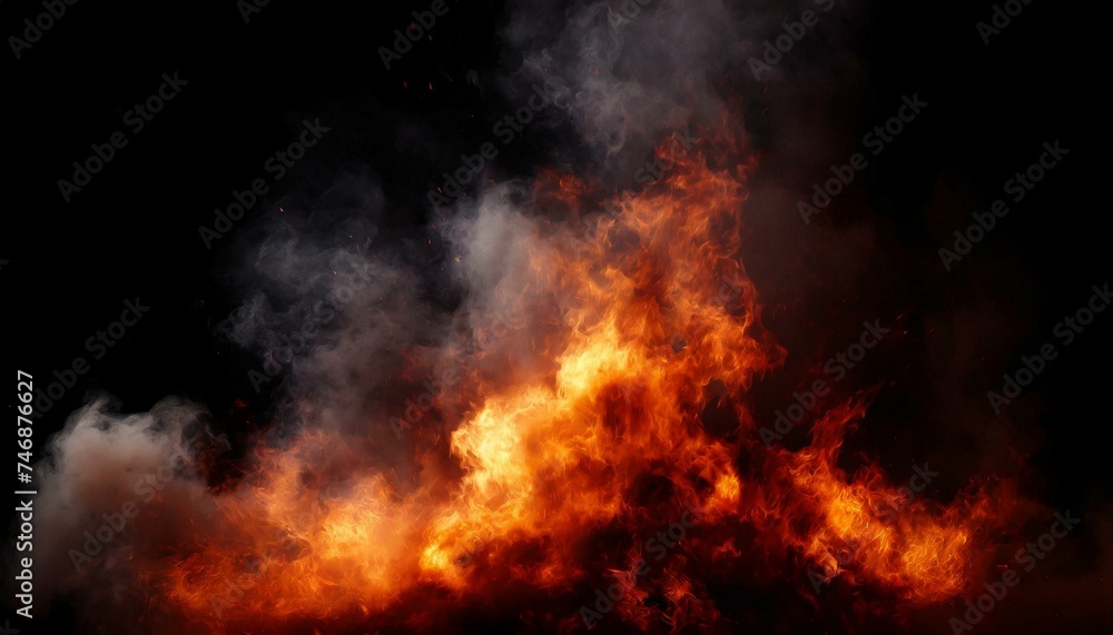 Fire with smoke on isolated background. Texture overlays