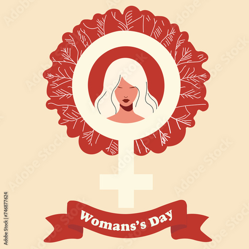 Ilustração do dia internacional da mulher. Simbolo feminino com imagem de uma mulher no centro em homenagem do dia da mulher photo