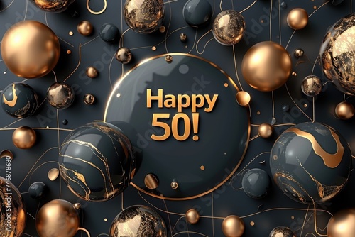 Celebrating 50, happy text in festive font, marking a joyful milestone, perfect for birthday invitations, anniversary announcements, or celebratory designs with a cheerful and vibrant theme photo