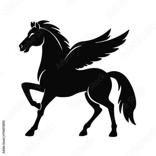 cute Pegasus silhouette with wings vector illustration