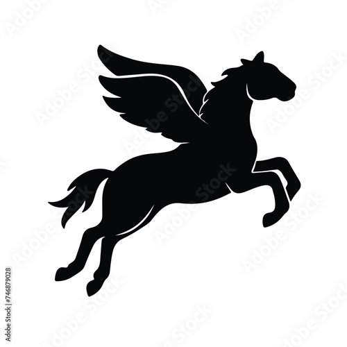 A flying Pegasus horse with wings running horse outline thick isolated view