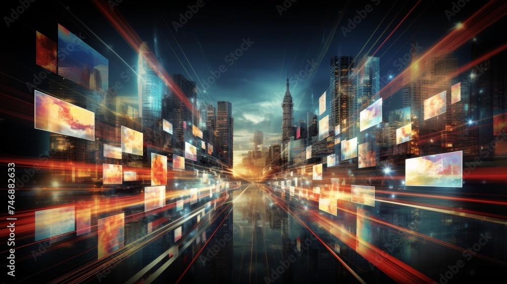 Multichannel abstract background showcasing web streaming media tv video technology concept.