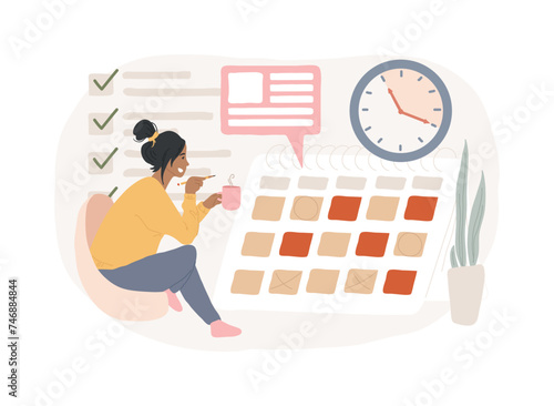 Set up daily schedule isolated concept vector illustration. Quarantine daily routine, schedule your day staying home, self-organization during pandemic, set up study calendar vector concept.