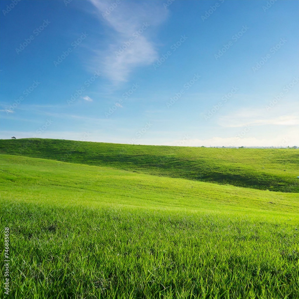 Landscape view of green grass field with blue sky background
Landscape view of green grass field with blue sky background