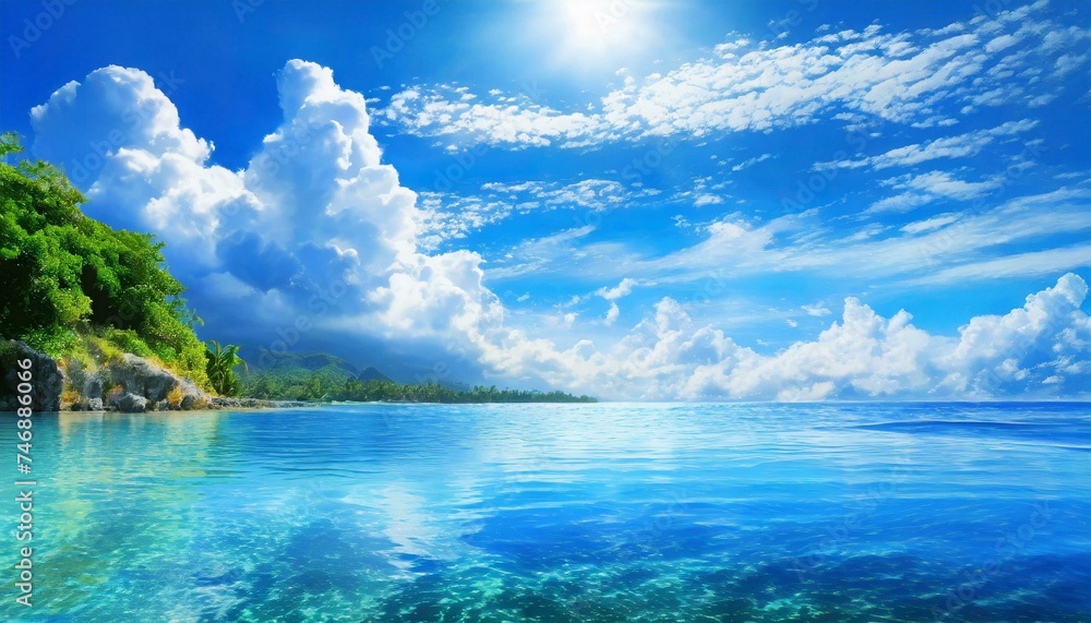Perfect sky and water of ocean. Travel, holdiay, summer concept.	
