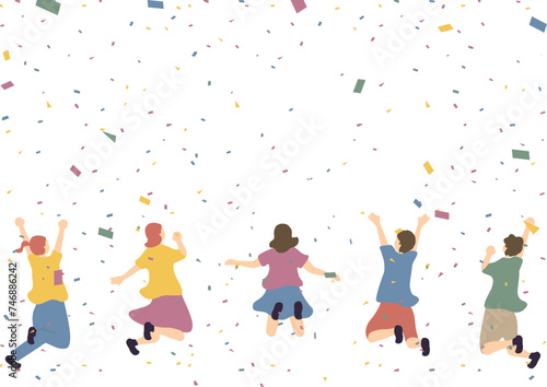飛び跳ねる人達と紙吹雪