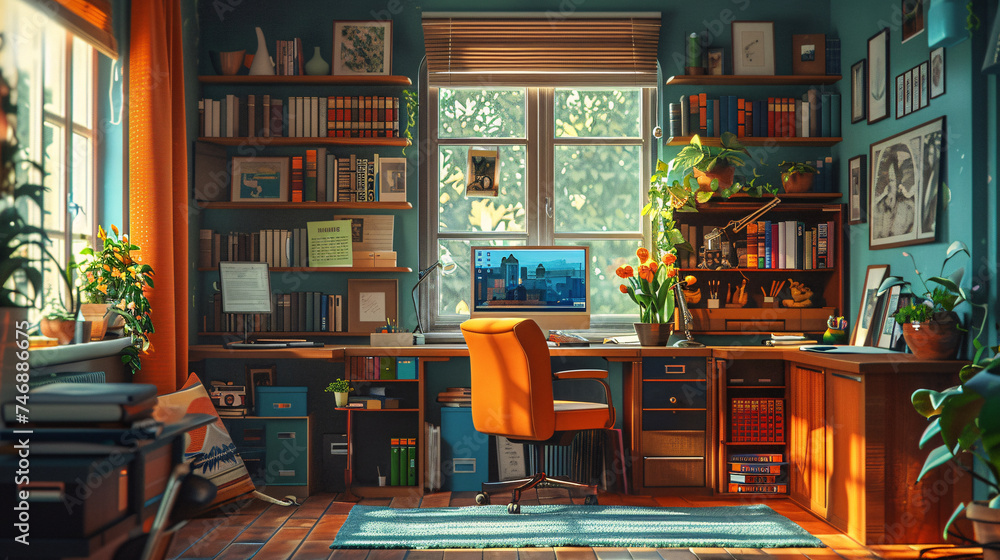 Illustration of a comfortable study room. Illustration of a comfortable study room.
