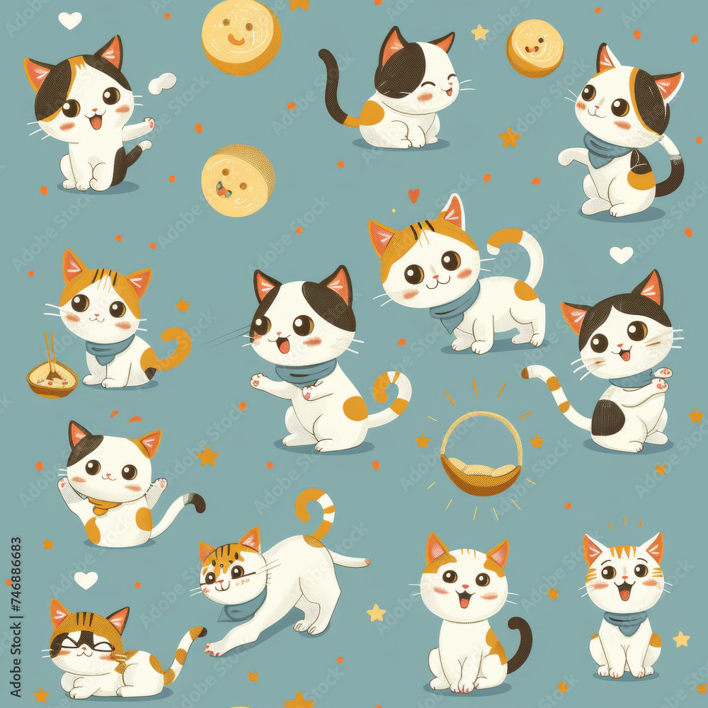 Cheerful Kitties Pattern Wallpaper Cheerful Kitties Pattern Wallpaper