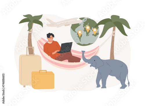 Nomadism isolated concept vector illustration. Without fixed habitation, rural nomad, hunters gatherers pastoral, non-sedentary people, movement, inside tents, riding a horse vector concept.