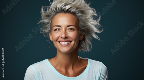 smiling woman with grey hair