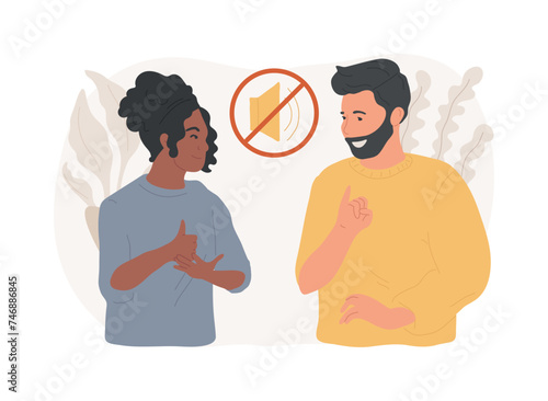 Sign language conversation isolated concept vector illustration. Gesture natural language, sign conversation, voiceless speaking, hand alphabet, manual articulation, deaf people vector concept. photo