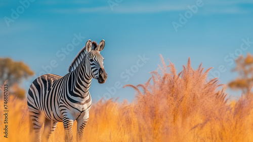 Zebra standing in yellow grass © nahij