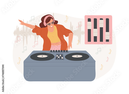 Electronic music isolated concept vector illustration. DJ set, school course, book live performance, electronic music genres, night club party, outdoor festival, rave culture vector concept.