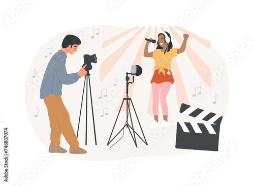 Music video isolated concept vector illustration. Official videoclip, internet and tv premiere, music video production, professional director, shooting crew, musician promotion vector concept.