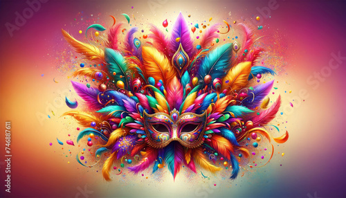 Colorful Carnival Mask with Vibrant Feathers.