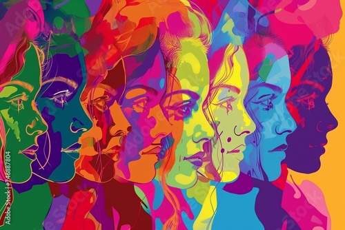 Colorful illustration of a group of women.