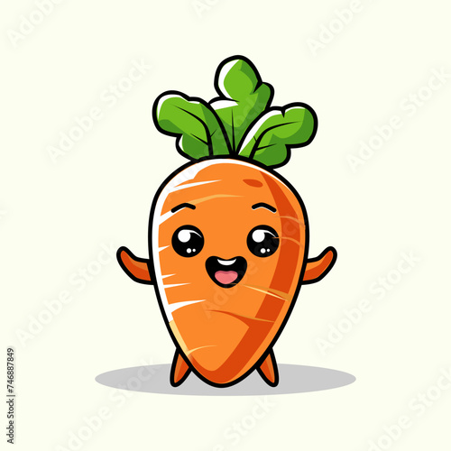 vector illustration of cute and funny carrot in cartoon and flat style. Suitable for illustrating healthy food for children on pamphlets and so on