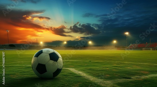 Close-up of soccer ball in the stadium in the evening light © AITTHIPHONG