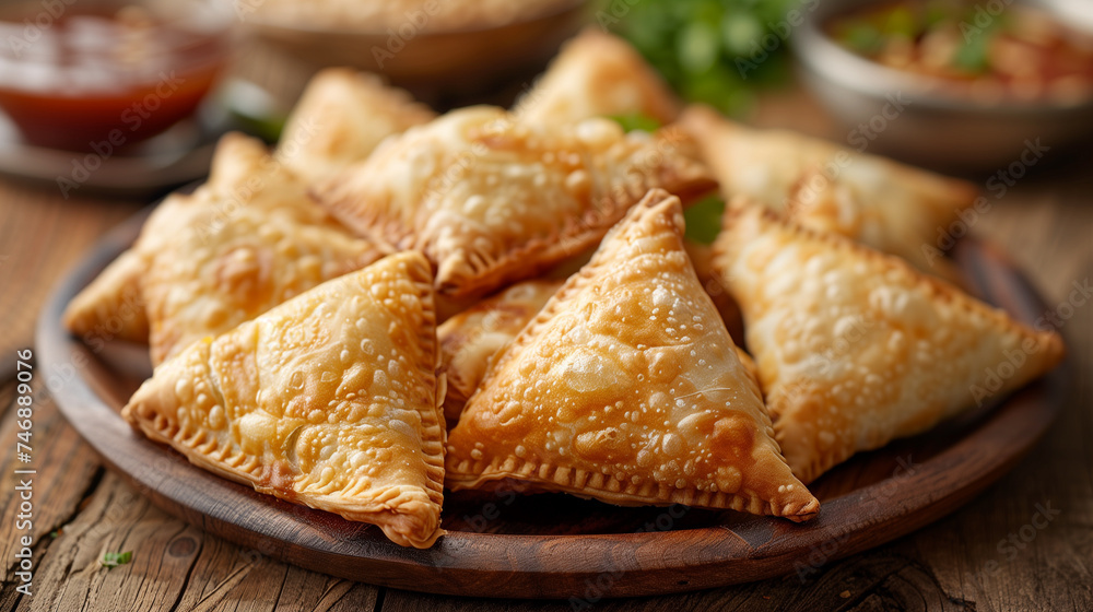 Mexican samosas on rustic plate. Mexican samosas on rustic plate.