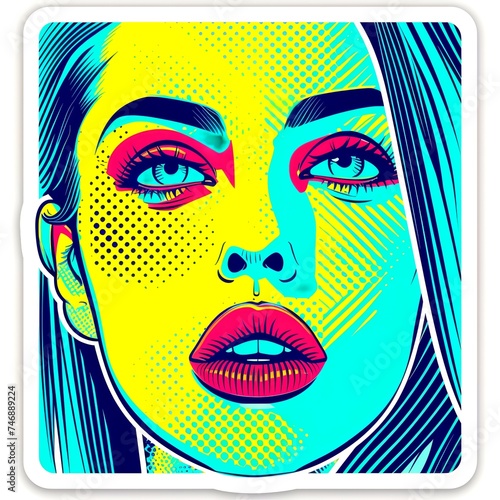 Colorful cartoon pop-art style woman with minimal details