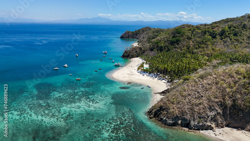Drone aerial view of Isla Tortuga, tropical paradise beach island in Costa Rica central america Nicoya peninsula photo