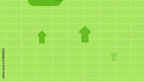 Horizontal video of green arrows rising and red arrows falling as economic indicators