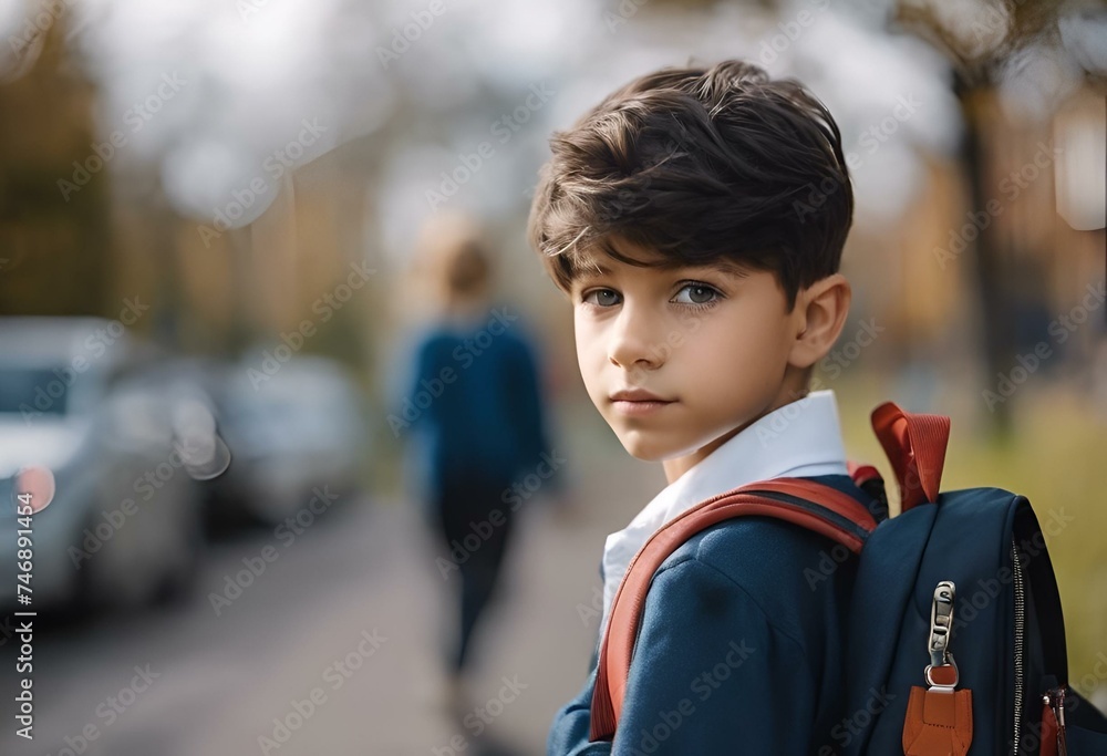 happy student boy with school bag, AI Generative happy student boy with school bag, AI Generative