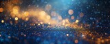 Golden and Blue Bokeh Effect with Sparkling Particles Overlay