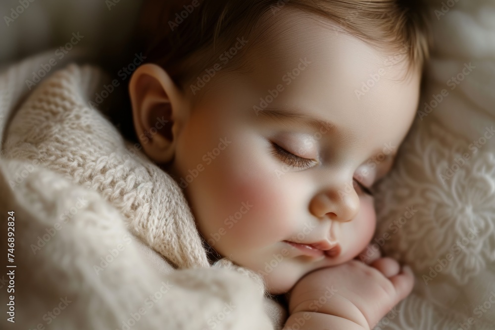 Baby soundly sleeping, wrapped in a warm blanket. Baby soundly sleeping, wrapped in a warm blanket.