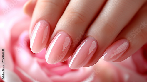 Cute pastel pink French manicure nails. 