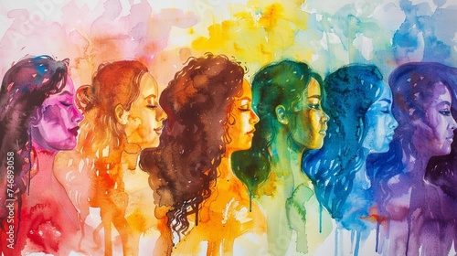 Abstract colorful art watercolor painting depicts International Women's Day photo