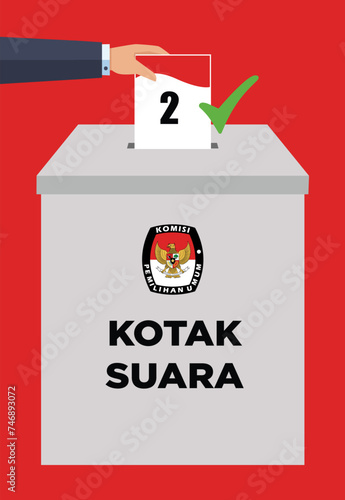 Indonesian election day pemilu or president election pilpres or governor election box with red and white flag background