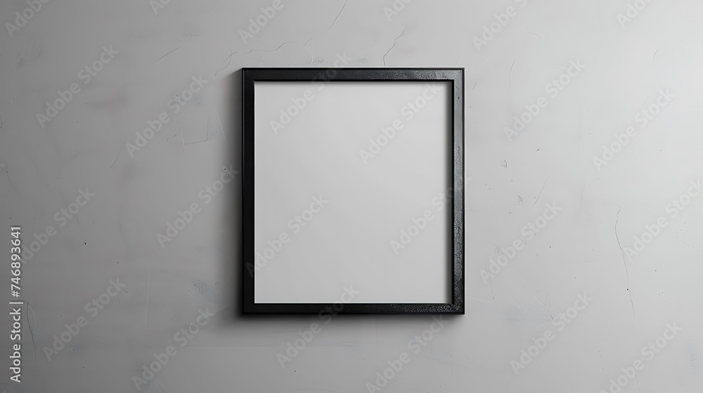 Black frame with white blank space on a grey concrete wall. Minimalistic mockup for art display.
Black frame with white blank space on a grey concrete wall. Minimalistic mockup for art display.