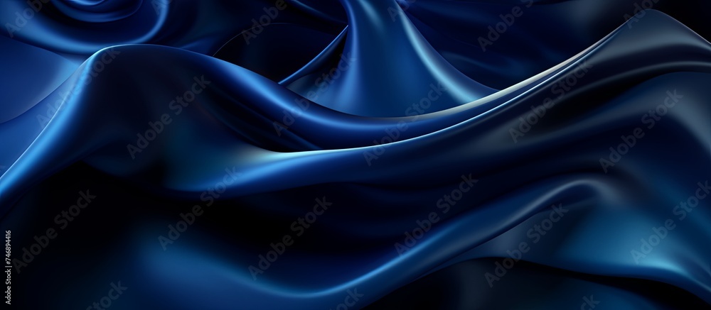 Abstract dark background. Silk satin fabric. Navy blue color. Elegant background with space for design. Soft wavy folds. Abstract Background with 3D Wave Bright blue Abstract dark background. Silk satin fabric. Navy blue color. Elegant background with space for design. Soft wavy folds. Abstract Background with 3D Wave Bright blue