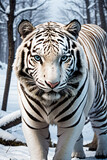 White Tiger in Deep Winter Forest
