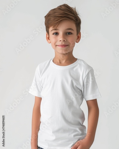 Smiling boy in white t-shirt